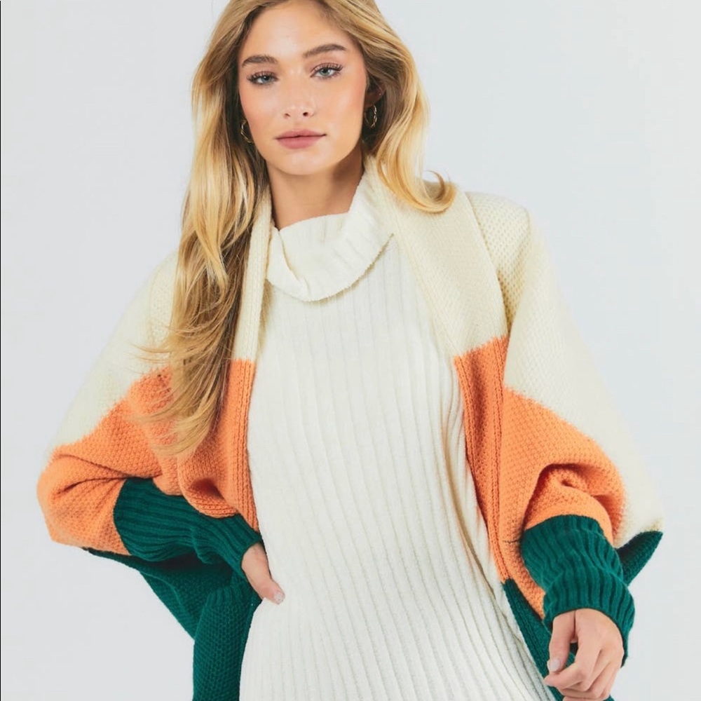 Orange, Cream, and Green Fall Knit Cardigan